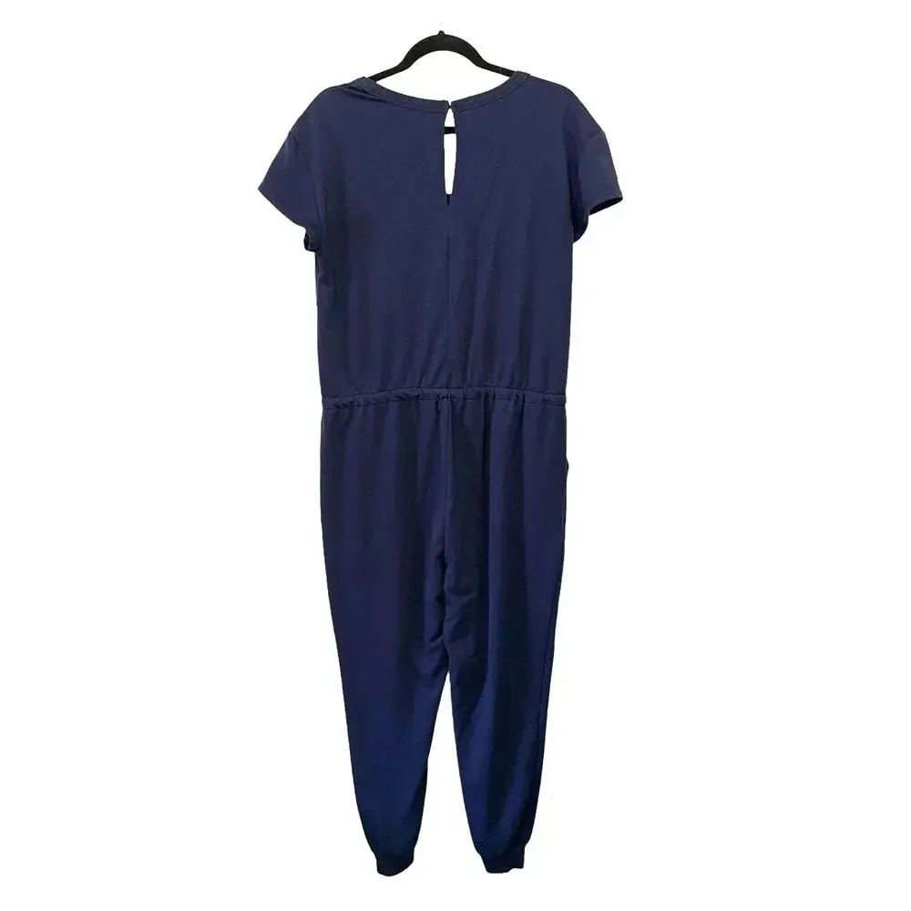 Time & Tru Navy Drawstring‎ Jumpsuit Large Casual Lounge